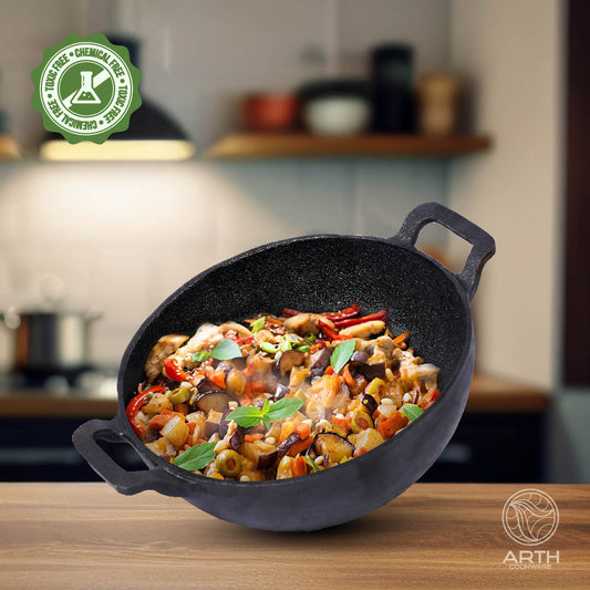 Cast Iron Preseasoned Deep Kadai - 25cms